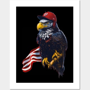 ai generated design for 4th of July, an eagle, a flag and a baseball hat Posters and Art